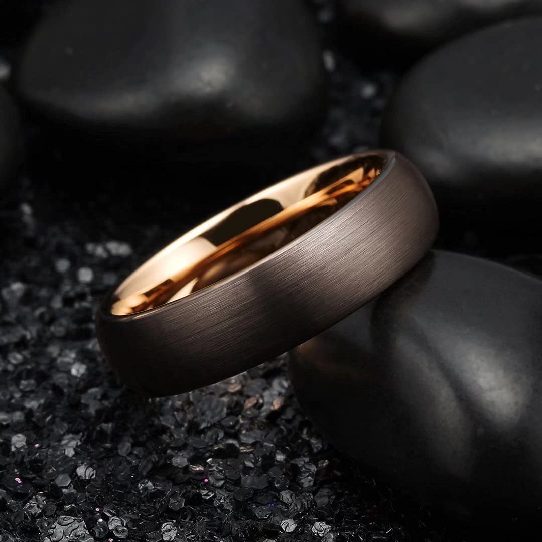 King Will DUO 6mm Dome Brown Tungsten Carbide Wedding Band Ring Rose Gold Inside Comfort Fit 10, Brown 6mm, T 1/2(62.08mm) - Image 3