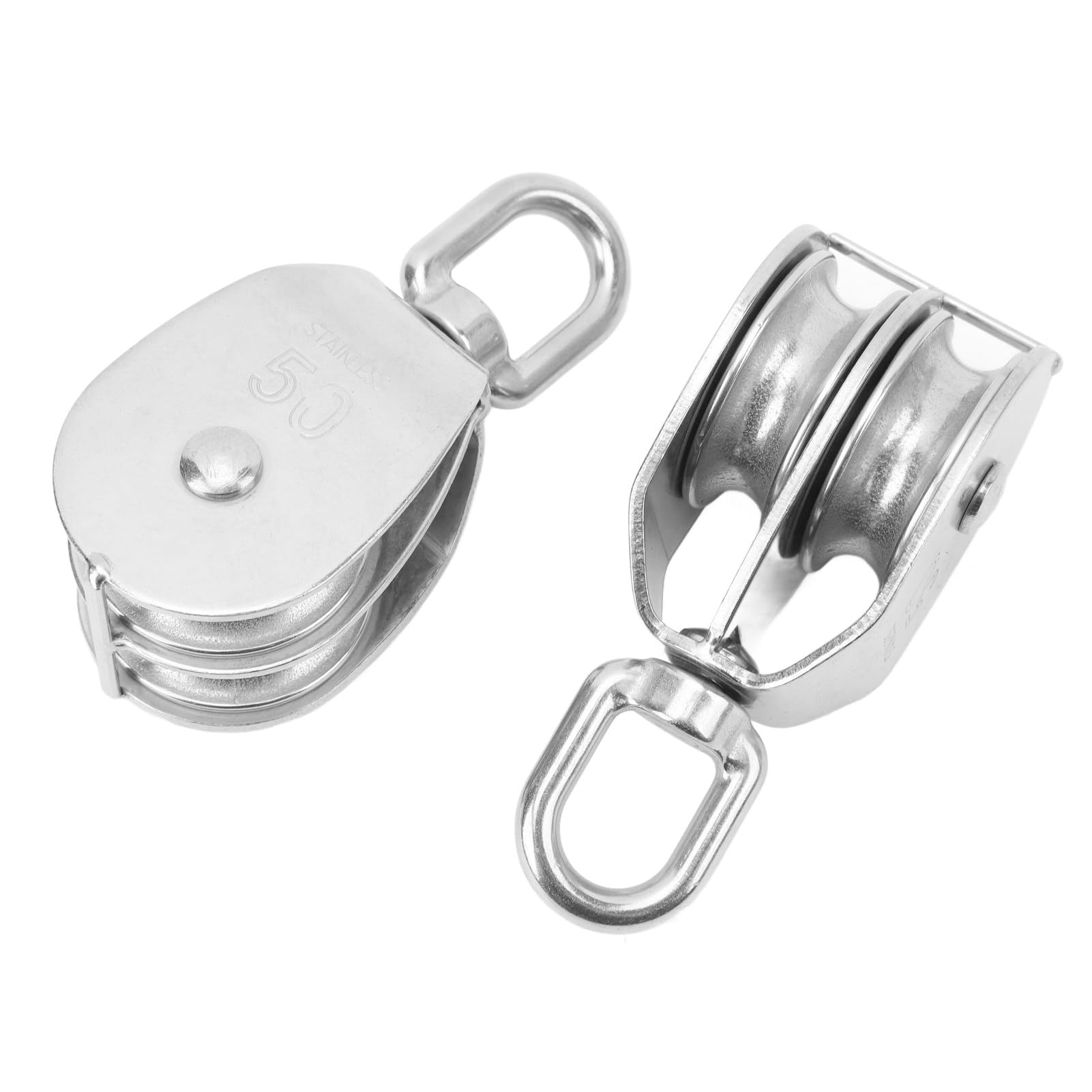 Ejoyous Bloque de Polea Doble de Elevación, Paquete de 2 Bloques de Polea Doble M50 de Acero Inoxidable, Carga de 400 Kg para Cuerda de 12 Mm, Rodillo Giratorio de 360 ​​grados para Grúa, Tienda de