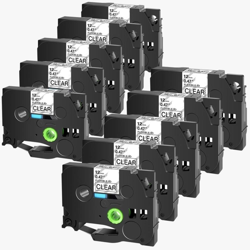 Bandes laminées Flexibles d'identification de 18mm, 3/4/5/10 pièces, compatibles avec TZ Tze-FX231 FX131 FX631 PT-1000 universelles(10PK Black on Clear)