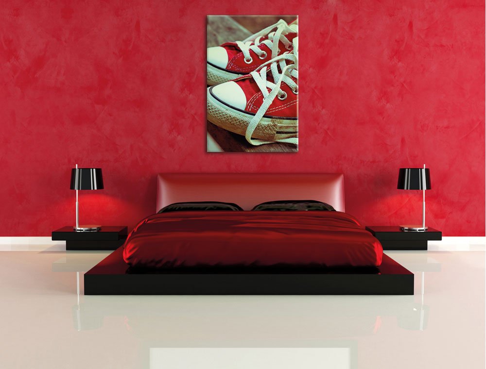 Red Converse Chucks, Formato: 120 x 80 cm su tela, XXL immagini giganti già incorniciate con cornice, stampa artistica da parete con cornice, più conveniente di dipinti o pittura a olio, nessun poster
