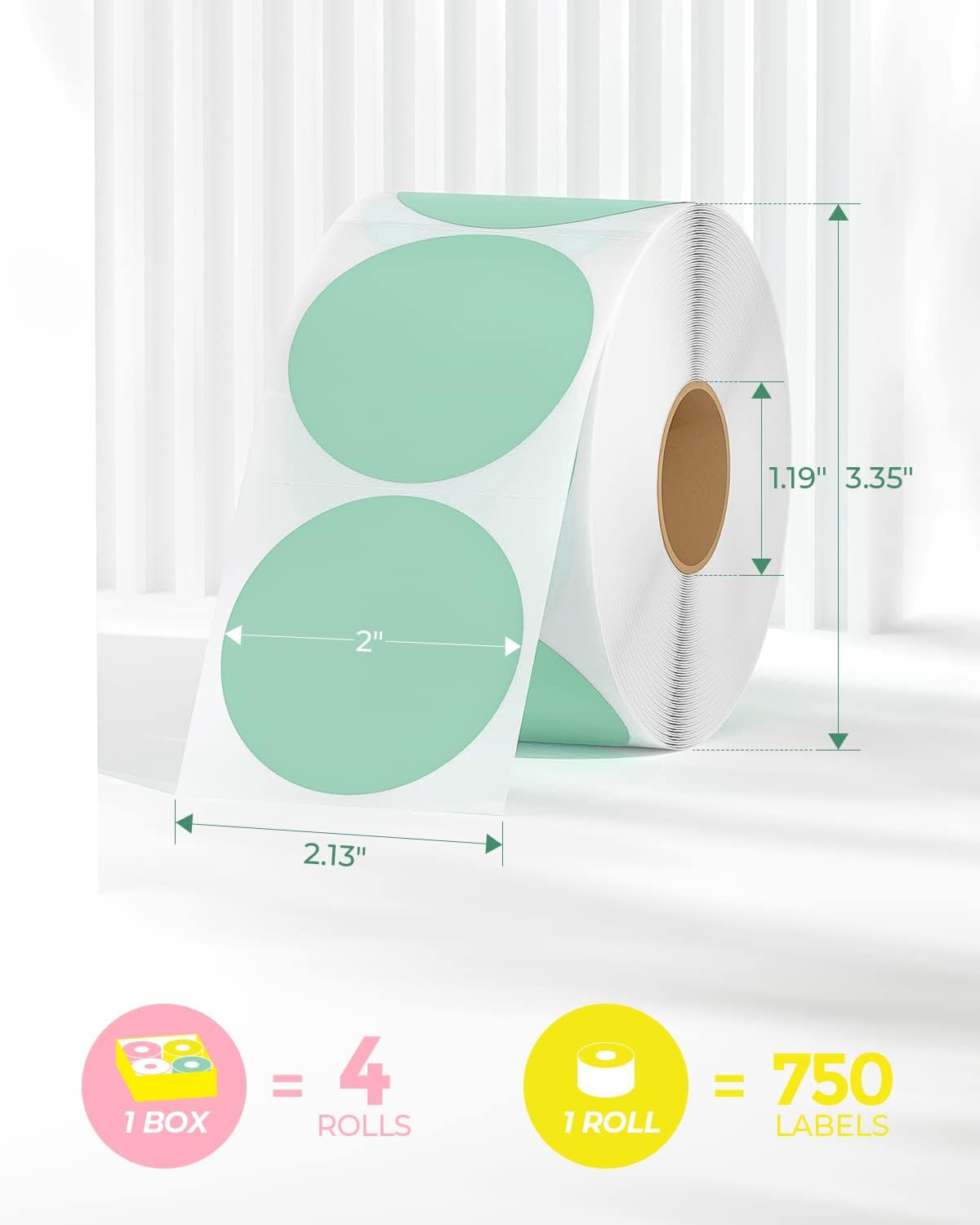 MUNBYN 2 Inch Circle Color Thermal Sticker Labels, Self-Adhesive Round Direct Thermal Labels, Multi-Purpose Roll Thermal Stickers for Business-4500 Labels/6 Rolls, 6 Colors - Image 2