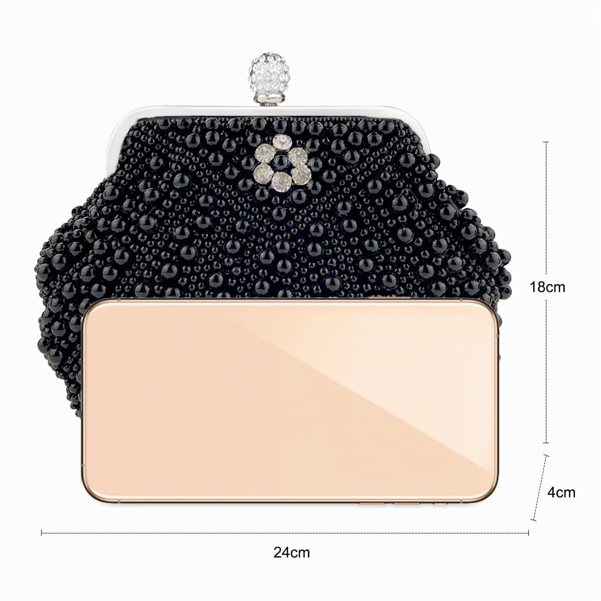 NICOLE & DORIS Cartera de Mano Fiesta, Clutch Mujer Bolso al Hombro para Mujer Retro Beaded Perlas Bolso de Noche Bolso de Embrague para Ceremonia Boda Novia Negro