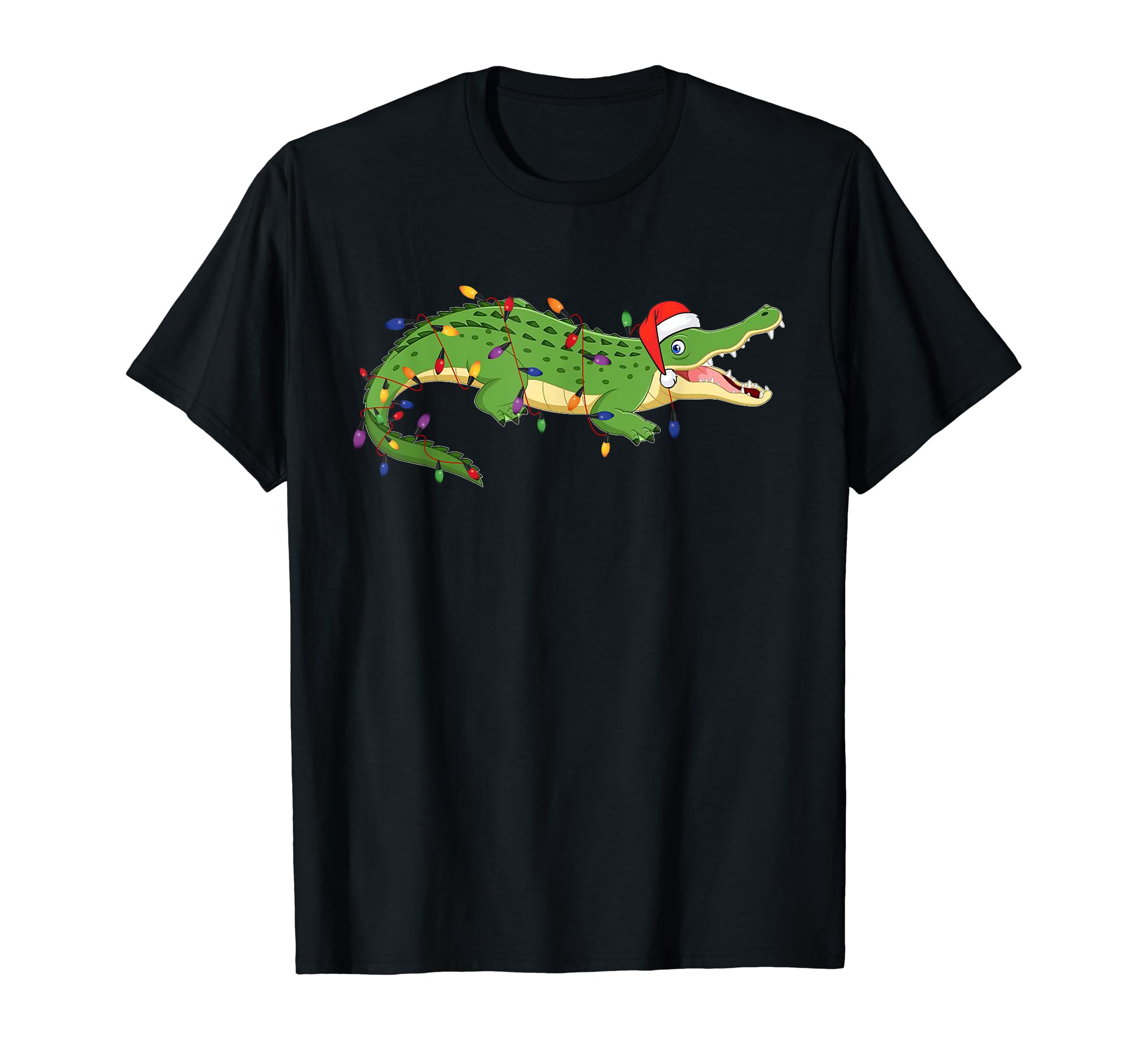 Cute Alligator With Santa's Hat Christmas Lights Xmas Tree T-Shirt