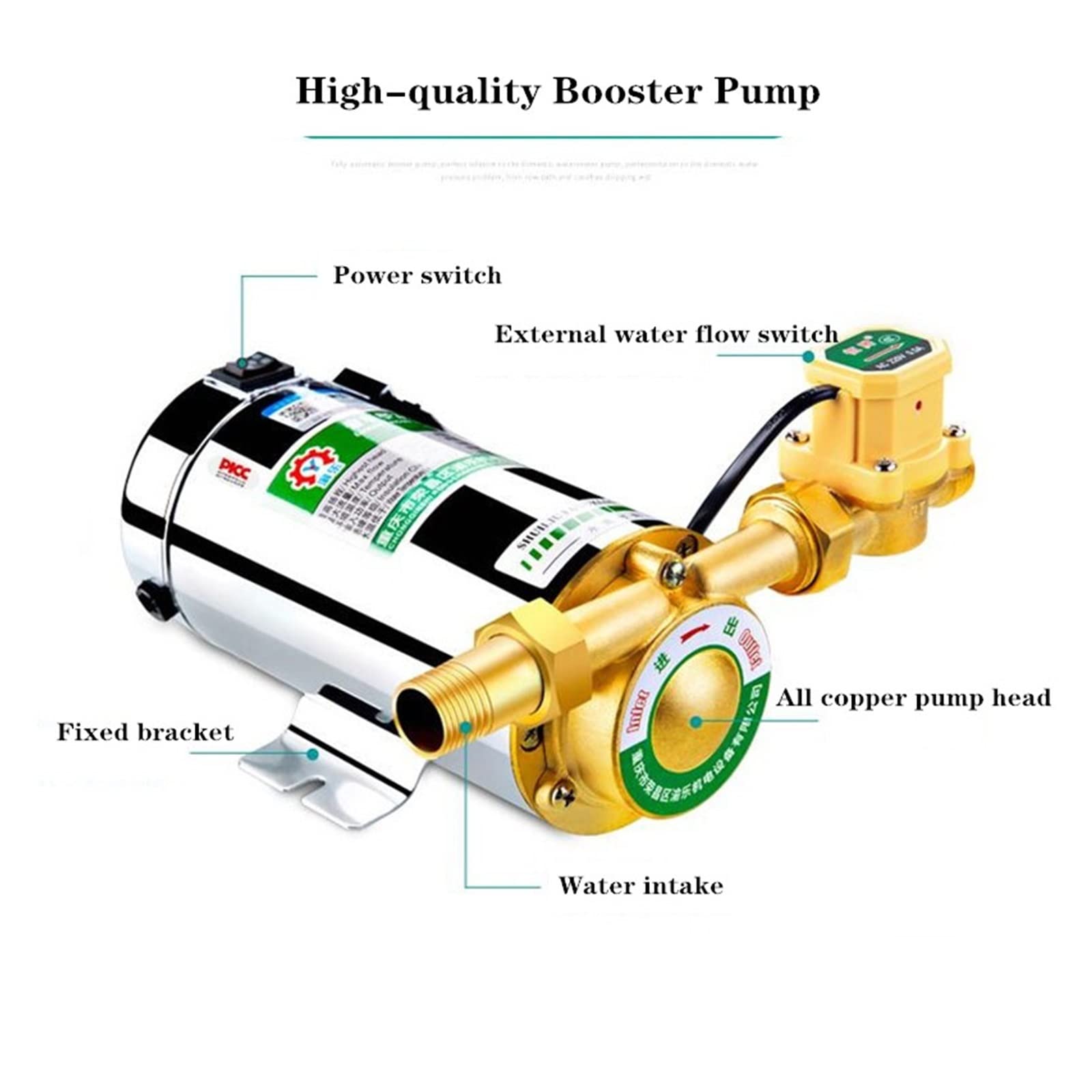 Bomba de refuerzo doméstica silenciosa for tubería de agua del grifo/calentador con interruptor de flujo automático, bomba de agua fría y caliente de energía Solar(280W)