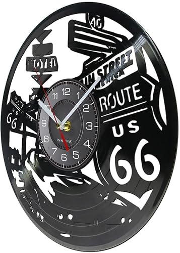 Miniatura 2 de Reloj de pared de 12 pulgadas con signo de desviación Route 66, reloj de pared silencioso de cuarzo sin tictac, funciona con pilas, estilo vintage,