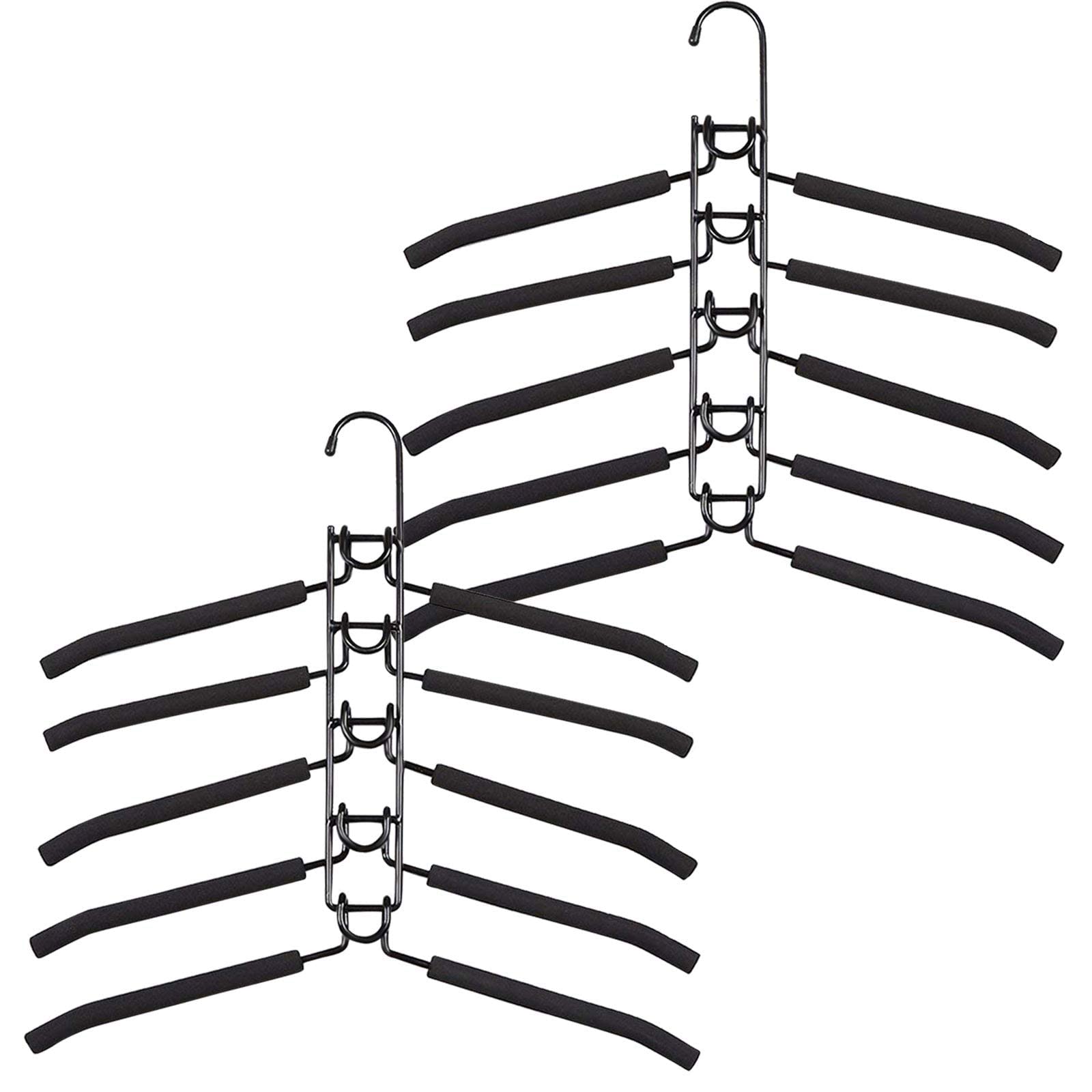 Arabest Hangers Space Saving, 2 Pcs 5 in 1 Magic Multiple Metal Hanger, Multi Layer Hangers Non Slip Metal Foam Padded Clothes Hanger for Household Space Saver (Black)