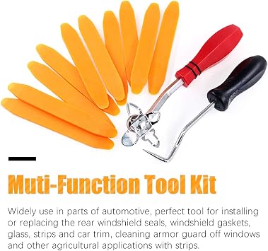 12 Piece Windshield Installation Tools kit, 10 Piece Stick Setting Tool, 1 Piece Offset Windshield Installing Tool, 1 Piece Cotter Pin Puller for Installing Windshield Gaskets, Trim and Strips