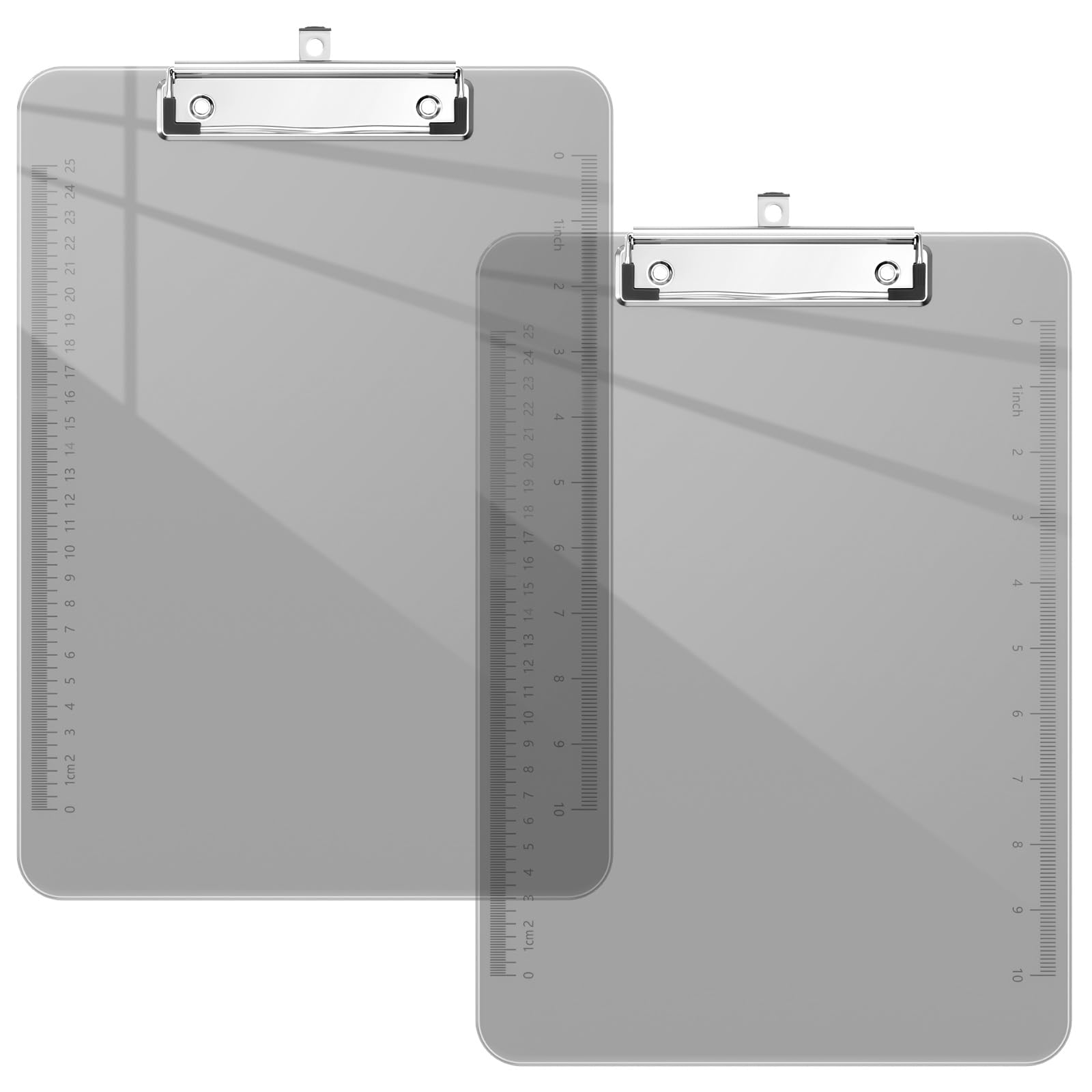 Piasoenc 2 Pack Plastic Clipboards, Translucent Ruler Clip Board with Low Profile, Office Supply, School Supplies, Letter Size 9 x 12.5 Inches,Grey