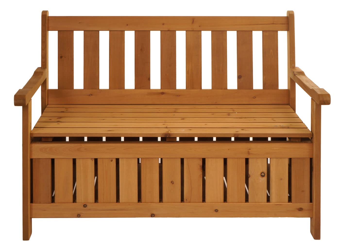 Mendler Banco de jardín HWC-L68 con espacio de almacenamiento, banco de almacenamiento, madera de abeto exterior, MVG, 114 cm, marrón