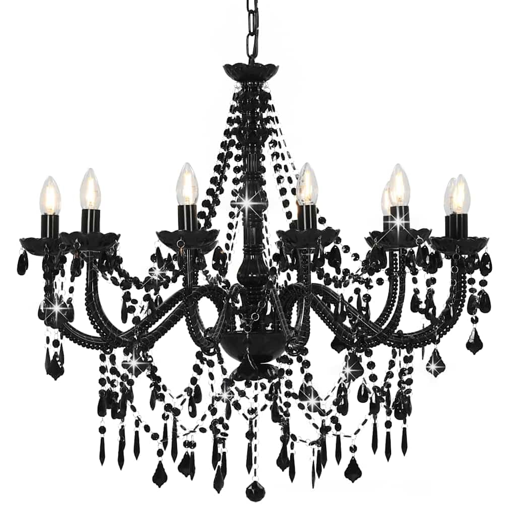 vidaXL Lampadario con Perle di Cristallo Rotondo 12 Lampadine E14 Elegante Lampada da Soffitto Luce Interni Nero Trasparente in Metallo e Acrilico