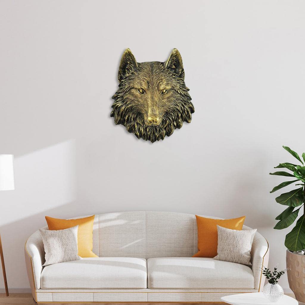 con Cabezas de Animales, Escultura Rústica de Pared, Estatua Grande para Colgar en La Pared, Decoración de Pared de Resina, Lobo, Individual