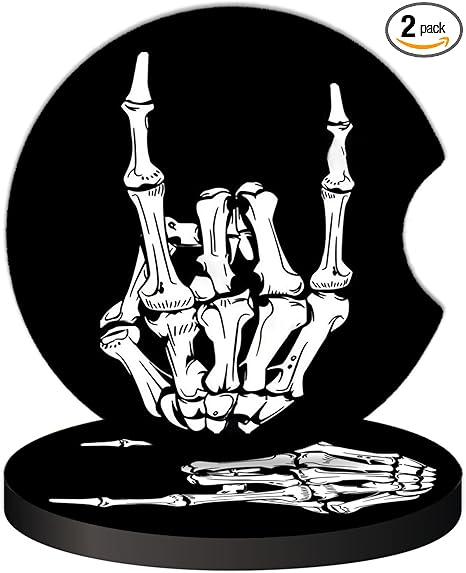 2 Pcs Car Cup Coasters, Funny Rock Skull Hand Universal Non-Slip Rubber Car Coasters for Cup Holders 2.75 inch, Car Interior Accessories for Women Men