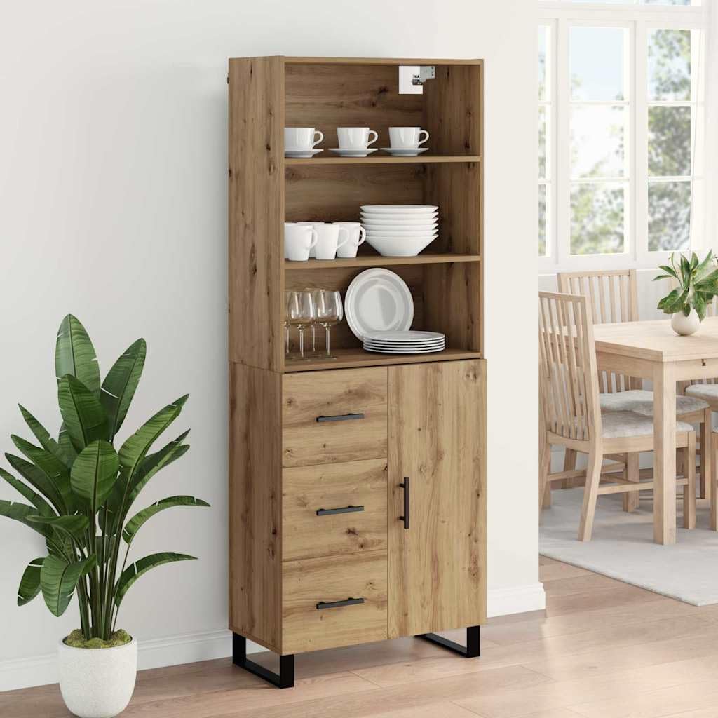 Meuble haut en chêne Artisan 69,5 x 34 x 180 cm avec tiroir et porte, buffet moderne avec beaucoup d'espace de rangement, étagère et étagère pour salon, salle à manger, couloir, bureau