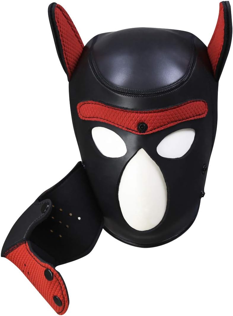 Neoprene Dog Full Face Puppy Mask Removable Pup Hood Halloween Mask (Red, Mask)