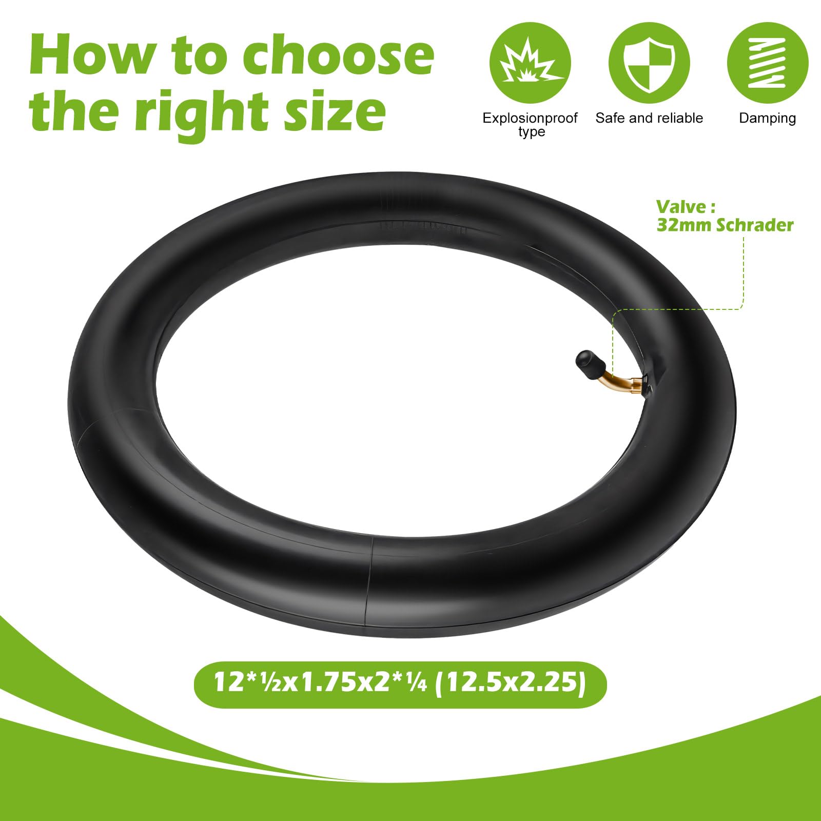 2 tubos interiores de 12½ x 2¼ (12.5 x 2.25) con válvula curva TR-87, compatible con la mayoría de bicicletas y cochecitos infantiles y más (12.5 x 1.75, 12.5 x 1.95, 12.5 x 2.125, 12.5 x 2.25)