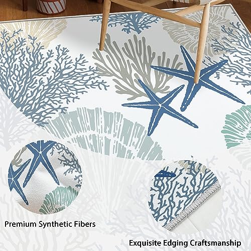 Image of Tritard 8x10 Washable Coastal Rug for Living Room, Bedroom, Blue