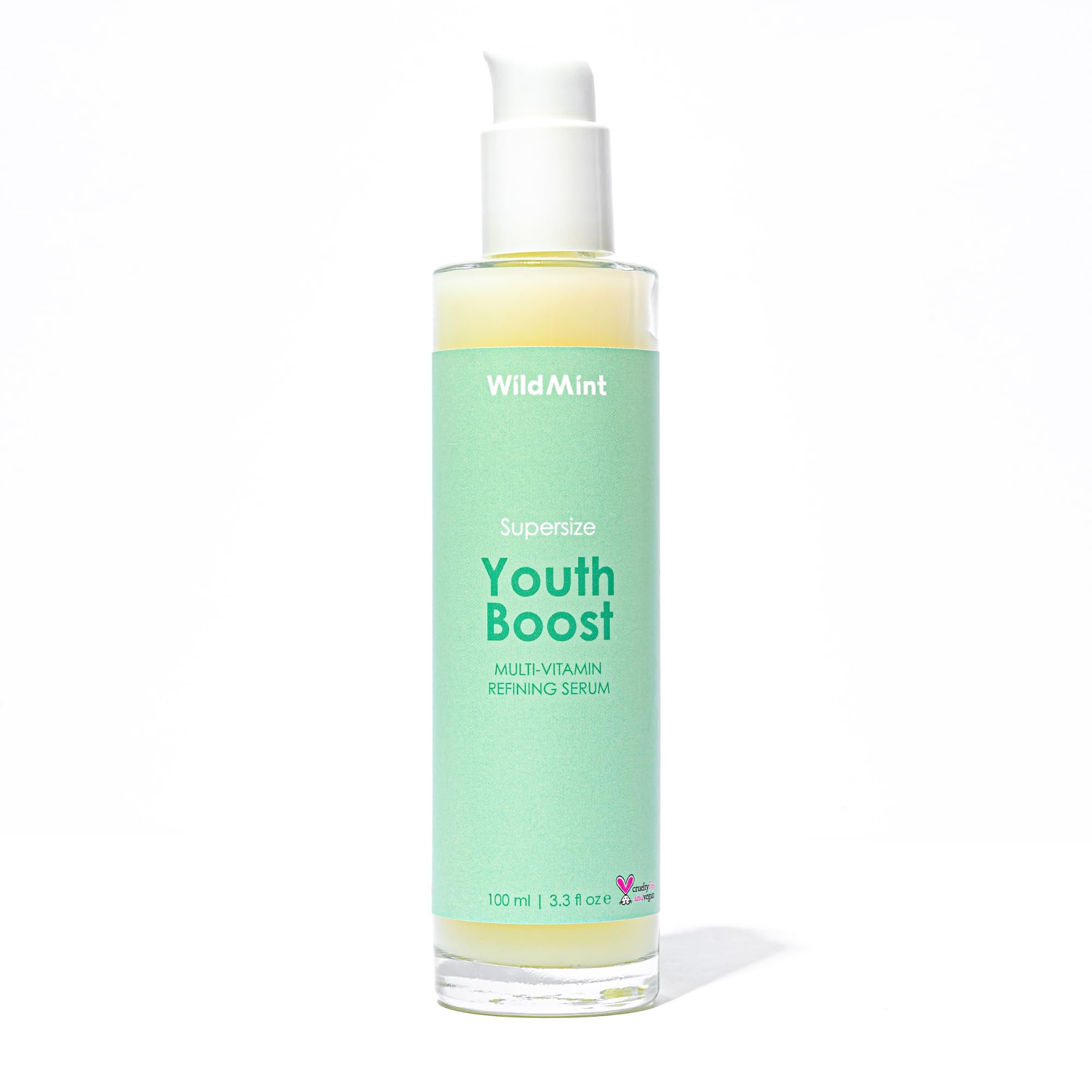 WildMintYouth Boost Natural Face Serum | Hydrating Anti-Aging Serum for Sensitive, Dry, Mature & Menopause Skin | Hyaluronic Acid & Vitamin C | UK Made Vegan & Cruelty-Free Skincare | 100ml