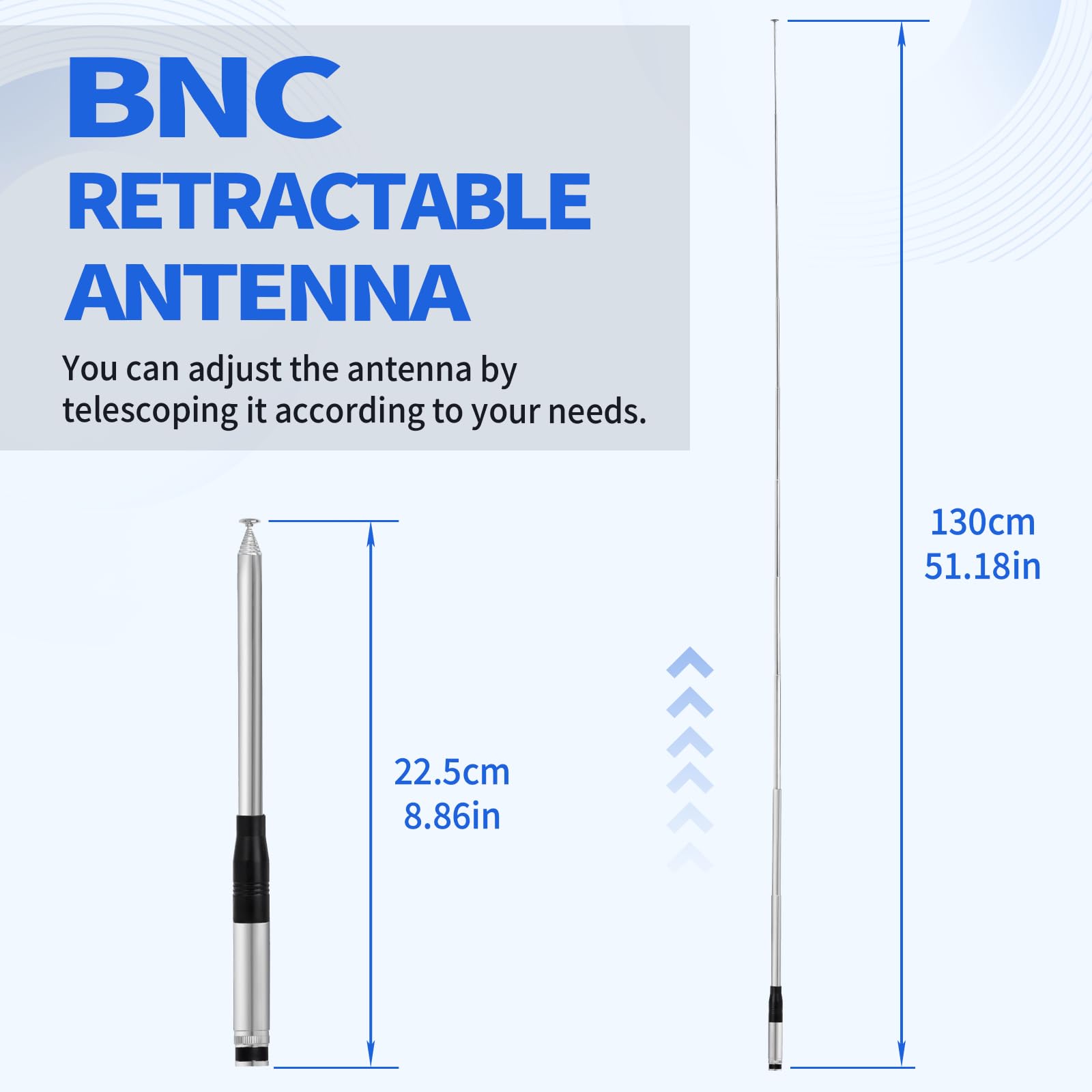 Superbat Antena CB Teleskopowa 27 MHz, BNC, 22,5-130 cm, Kompatybilna z Midland/Cobra/Uniden