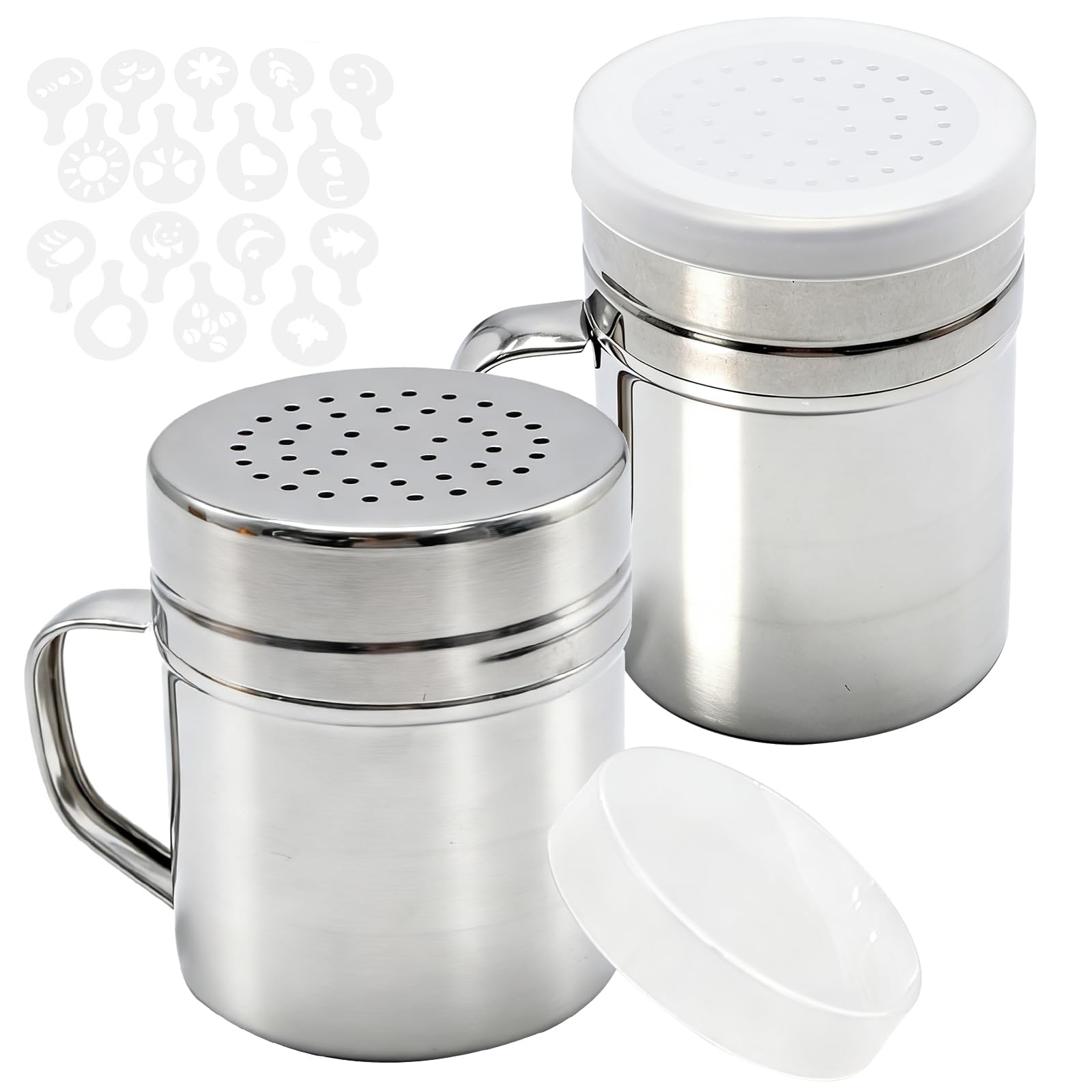 Shaker à poudre en inox Hoypeyfiy de 283g avec poignée et 16 moules d'impression
