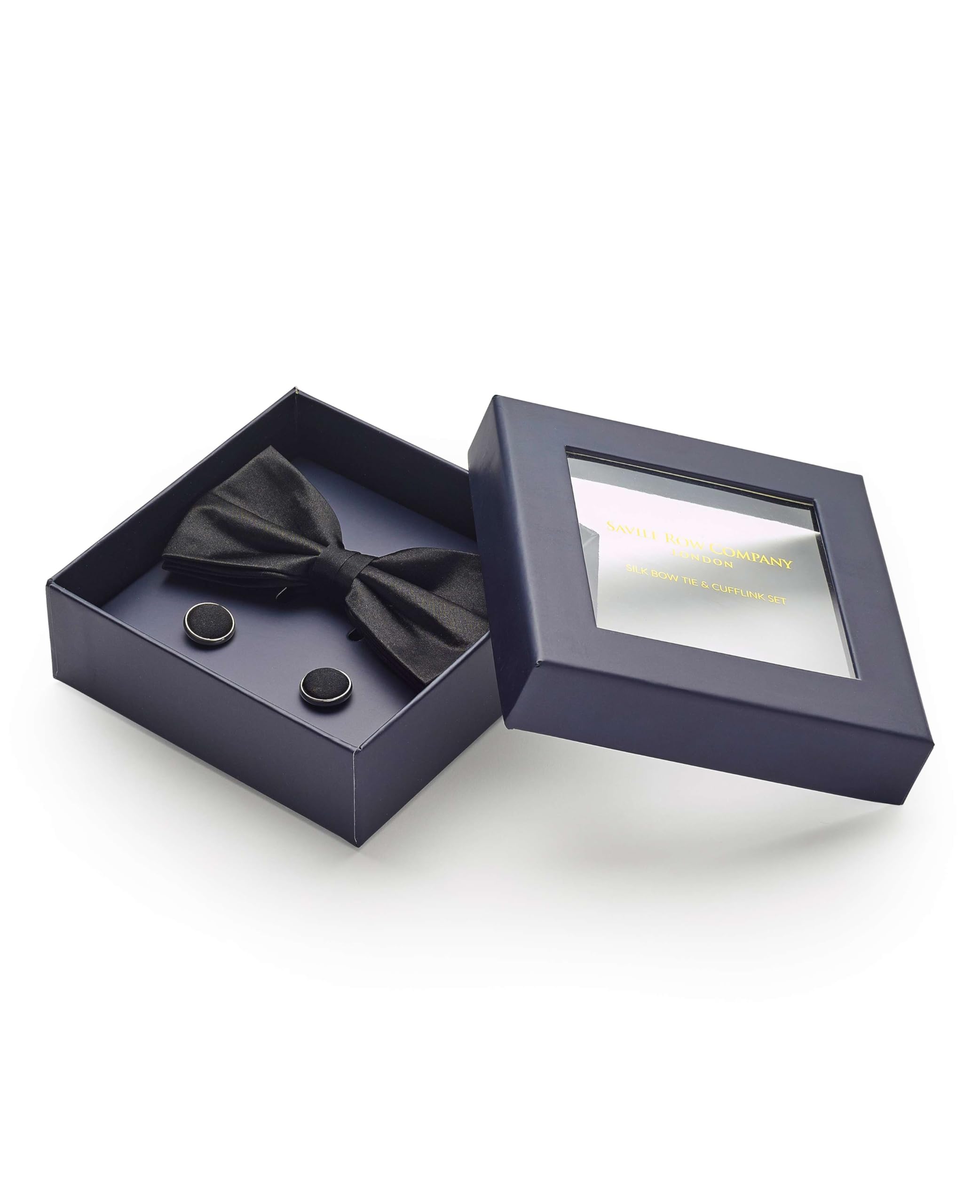 THE SAVILE ROW COMPANY LONDON Men's 100% Silk Ready Bow Tie & Cufflink Gift Set - Black