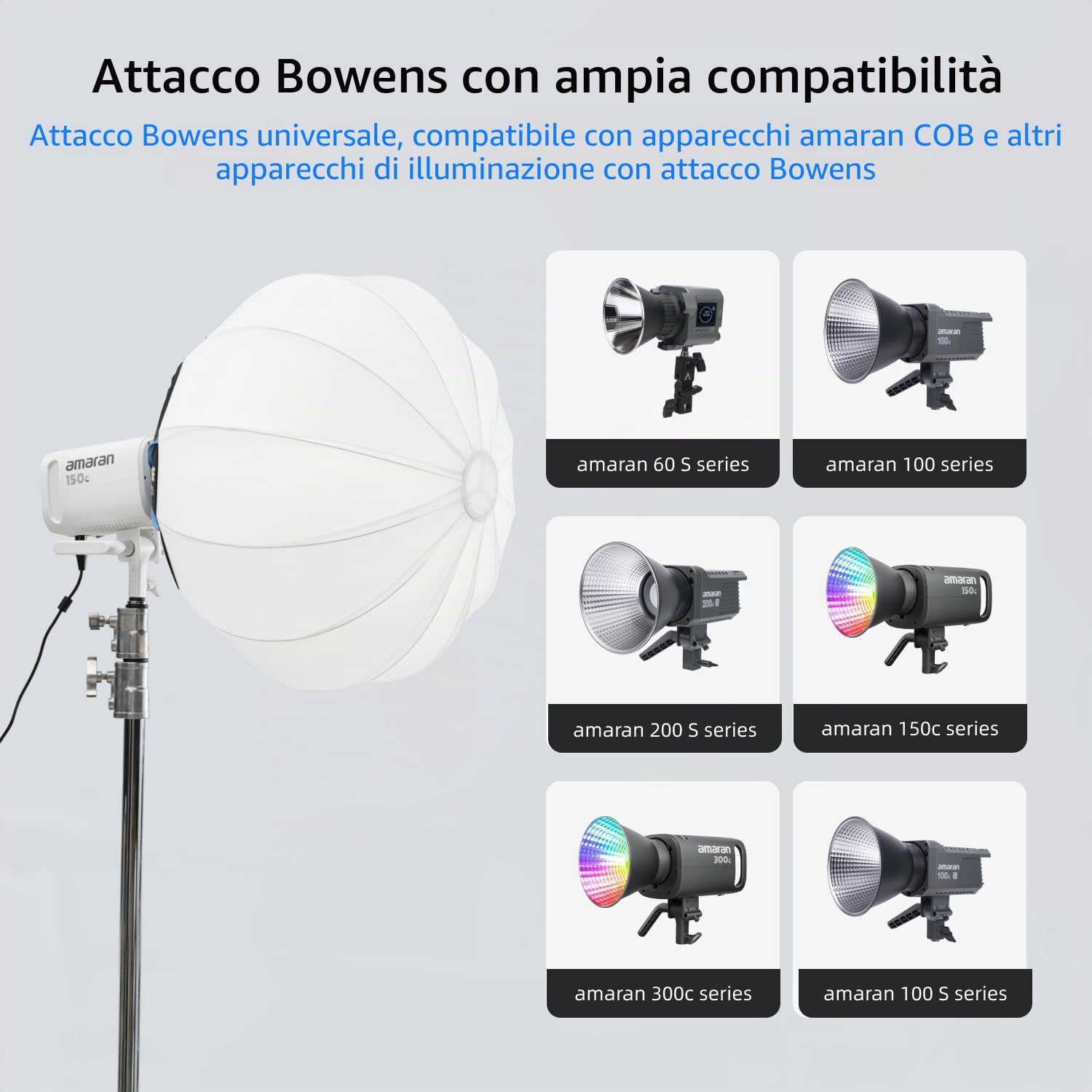 Amaran Lantern 65cm Softbox Sferico con Attacco Bowens, Illuminazione a 360° per Studio e Produzione Video, Design a Montaggio Rapido, Include Borsa per il Trasporto