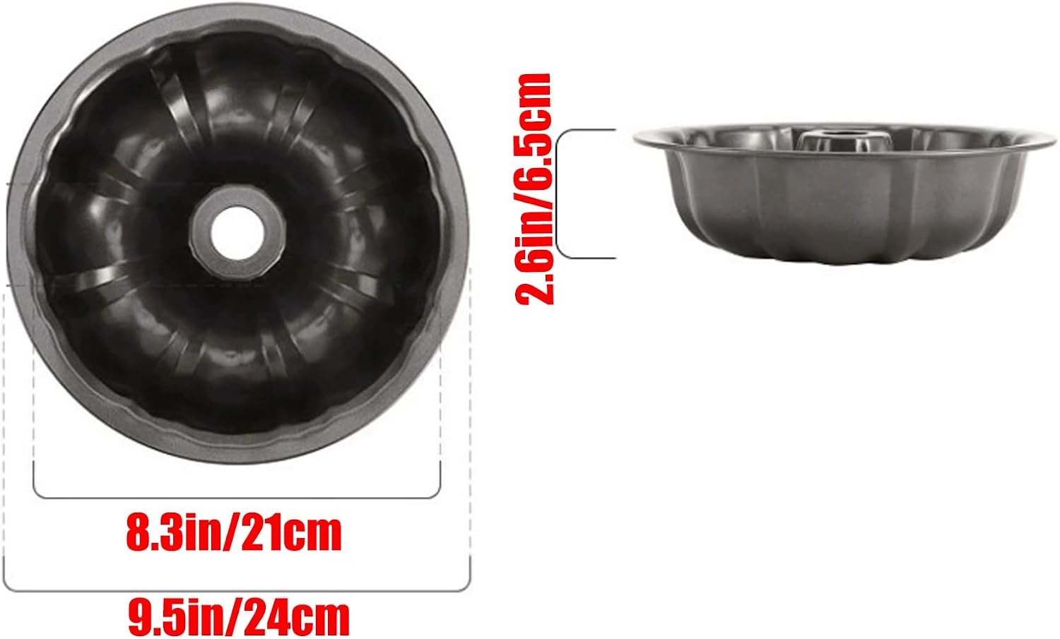 2 Pack 9 Inch Round Fluted Tube Cake Pan, Large Heavy Duty Baking Nonstick Gugelhupf Cake Pans, Black Carbon Homemade Pound Cakes Oven Bakware Mold Mould for Cupcake, Jello, Gelatin -Black