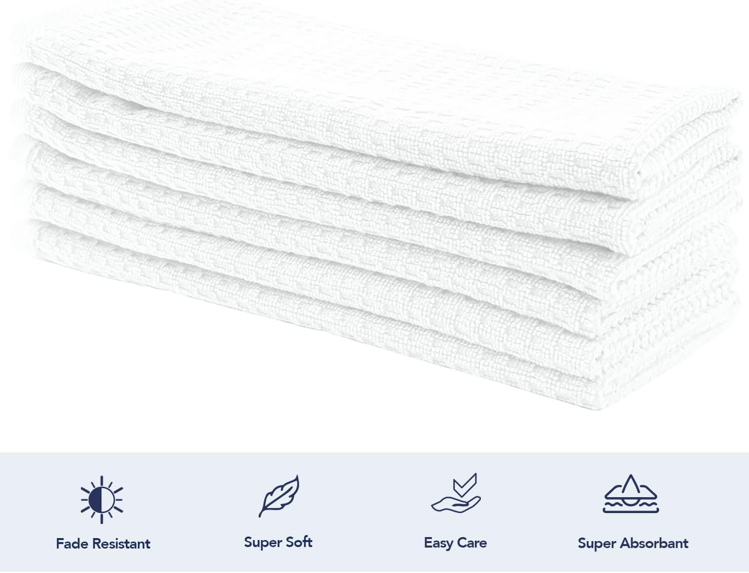 CRAFTSWORTH Kitchen Towels, 15 x 26 Inches, Pack of 6, 400 GSM, 100% Ring Spun Cotton, Striped Solid White Cotton Dish Towels Super Soft and Absorbent, Tea Towel and Bar Towel