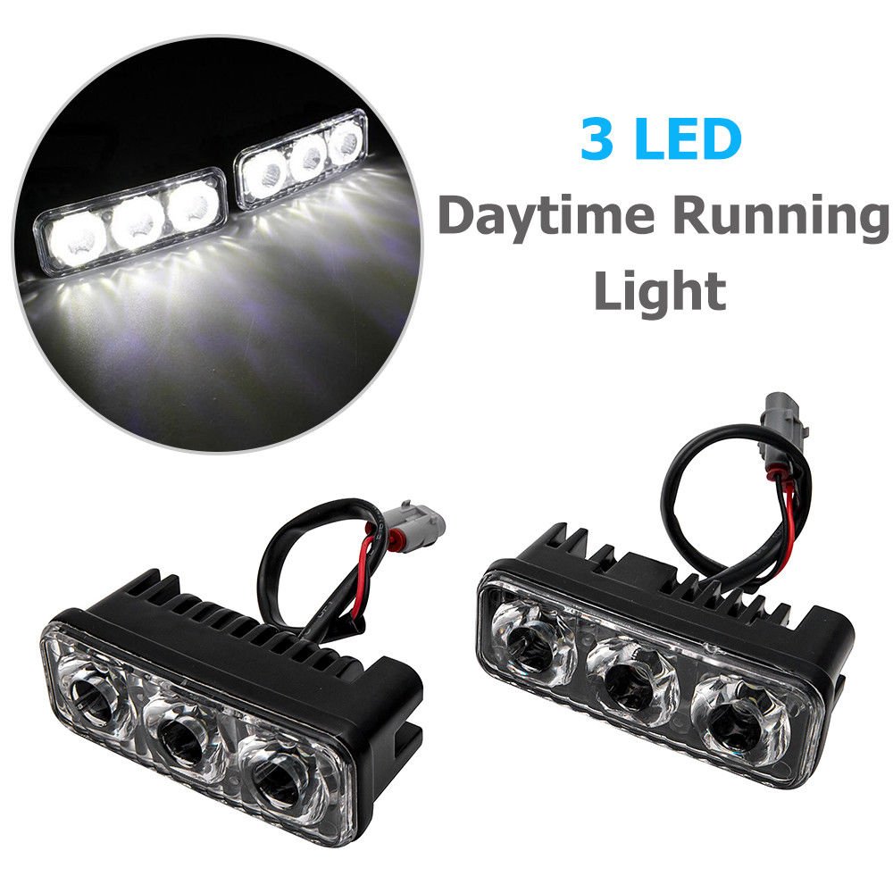 MASO - Luz de circulación diurna – 2 x 3 LED de alta potencia para coche blanco DRL luz antiniebla impermeable 12 V