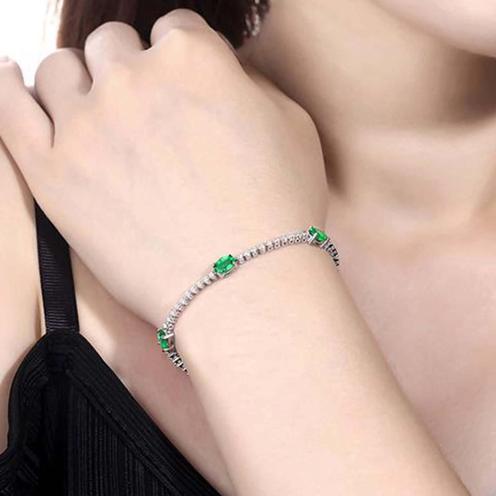 Pulsera Oro Blanco 9 Kilates / 14 Kilates / 18 Kilates Mujer, Oval con Zafiro y Diamante, Cadena 16 CM, Pulseras de Cadena Plata Azul Mujer