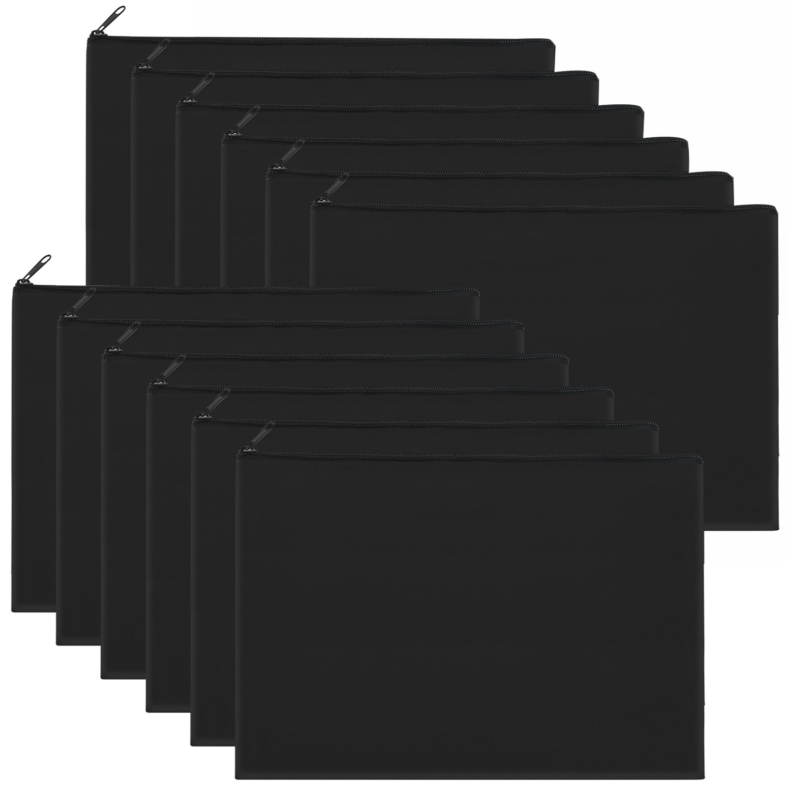 Sinzip 12 Pieces Cotton Canvas Makeup Bag, Multipurpose Cosmetic Bag with Zipper Travel Toiletry Pouch, Blank DIY Craft Bag (Black, XL)