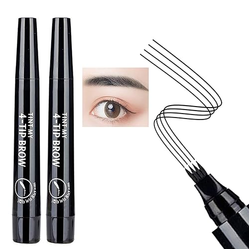 2 lápices líquidos para cejas con 4 puntas de microtenedor, resistente al agua, de larga duración, crea fácilmente maquillaje natural para cejas