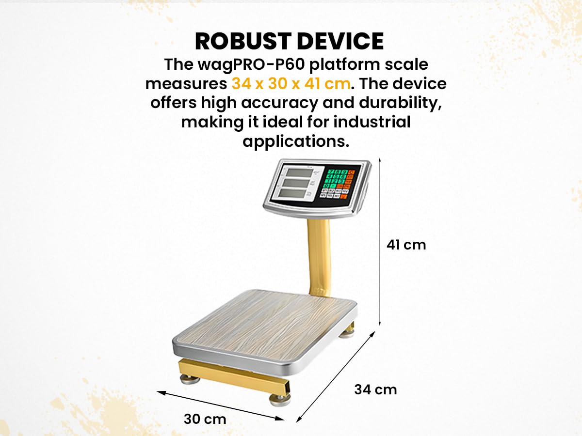Bilancia a Piattaforma, Digitale Industriale Pieghevole, 60 kg, 130 lb, Precisione di Misurazione +/- 10 g, Batteria Integrata, Supporto Pieghevole, Modalità Standby, HDWR wagPRO-P60