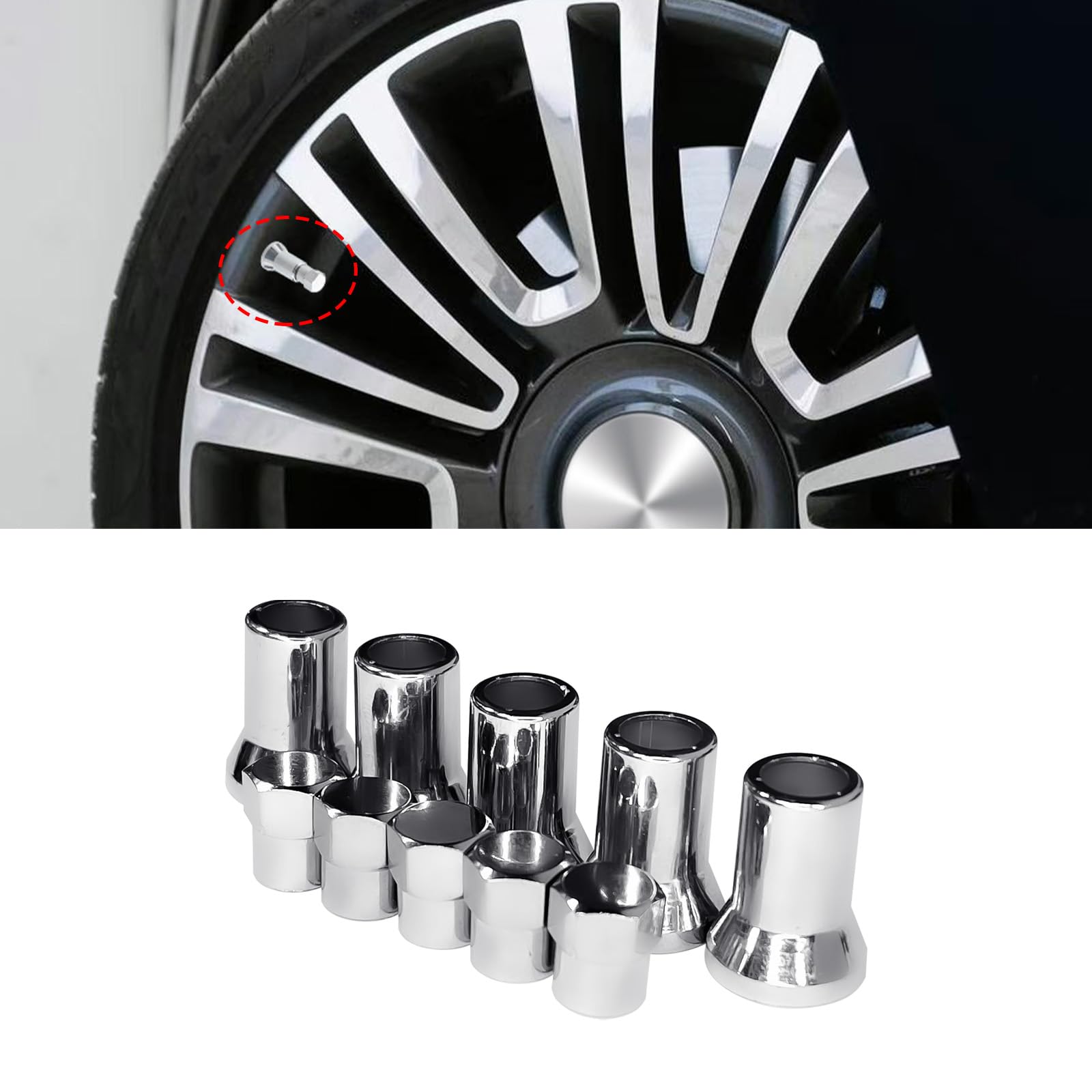5Set TR413AC Tire Valve Caps, TPMS Chrome Plated Valve Stem Covers, Leak Proof Car Tire Valve Cover, Car Tire Air Valve Caps Car Accessories for Most Models (Silver)