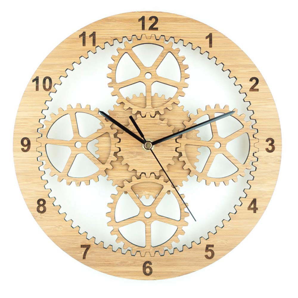 yaoyao Wall Clock 30Cm 3D Retro Decorative Luxury Art Gear Wooden Simple But Elegant Quality Quartz for Any Room in Home Dining Room Kitchen Office School