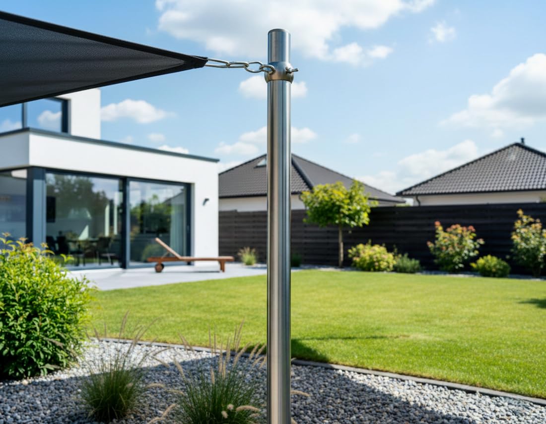 Stufenlose Höhenverstellung Edelstahl Sonnensegel Mast V2A 42-60 mm mit Sterngriff (42-43mm)