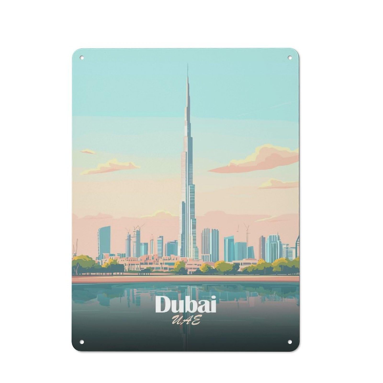 Junmoney Style-15 Dubai Skyline Vector Illustration Classic Metal Wall Decor 40X30cm, Metal Wall Plaque For Hobby Room, Office, Lounge Or Living Room