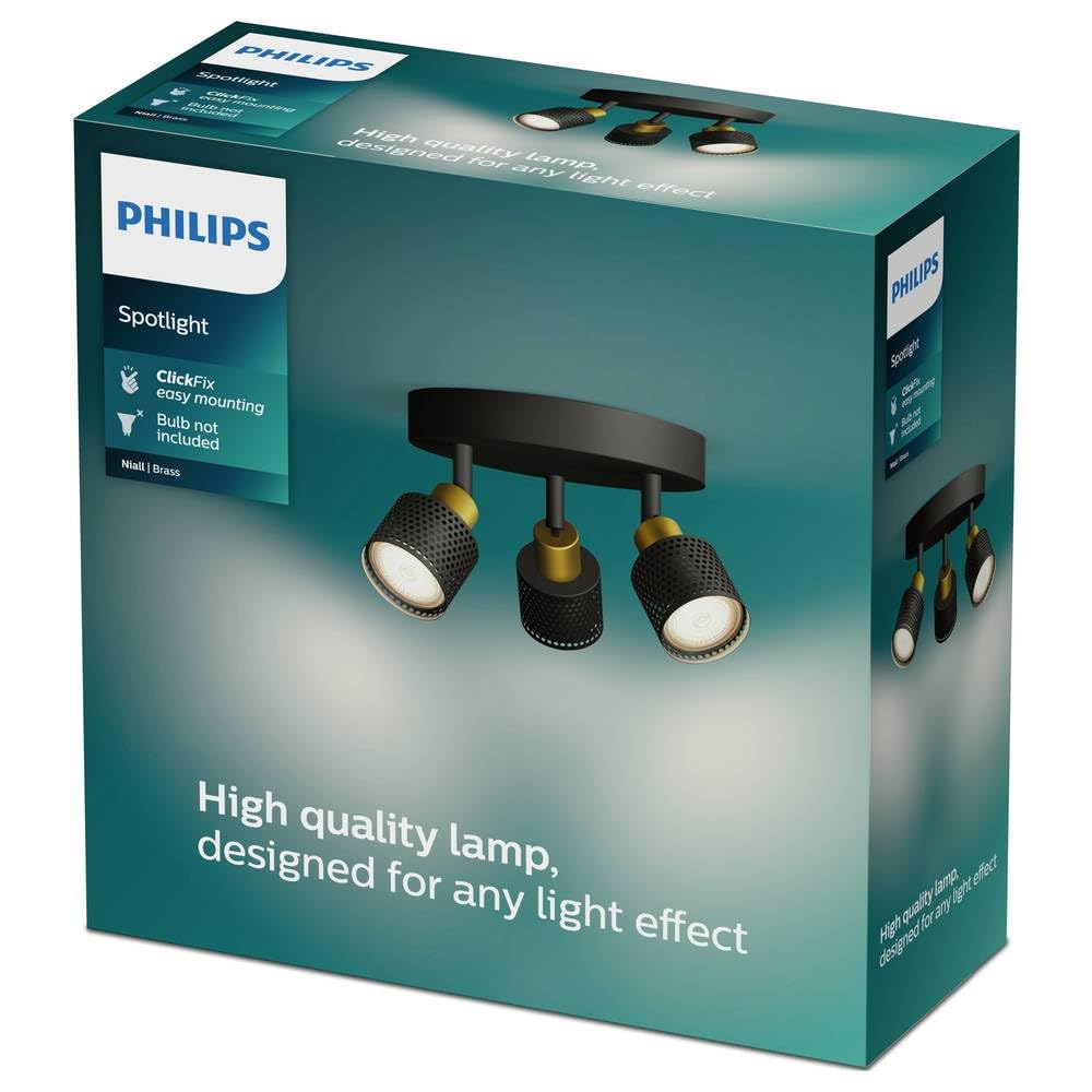 Philips Niall 3-głowicowy reflektor okrągły GU10 nie wchodzi w zakres dostawy, mosiądz, IP20