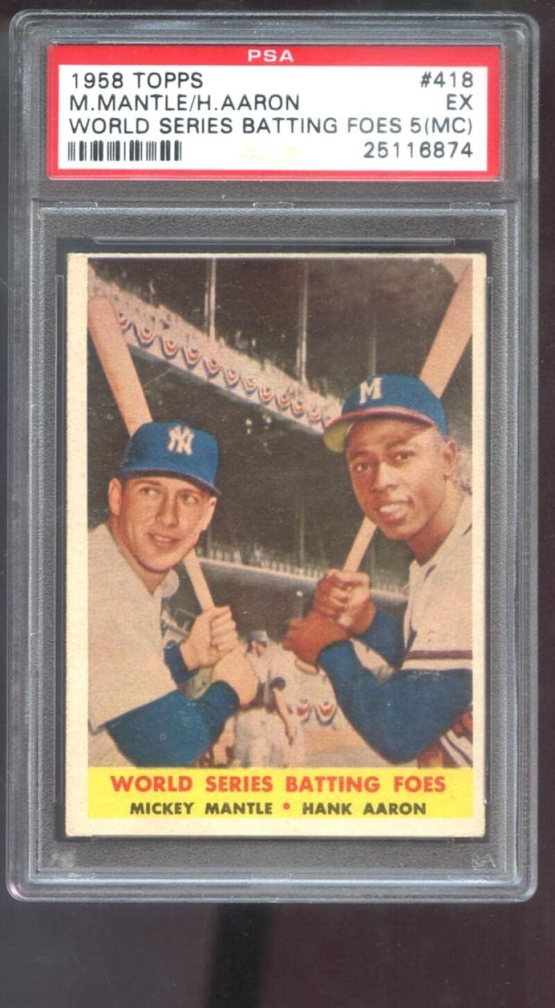 1958 Topps #418 World Series Batting Foes Mickey Mantle Hank Aaron PSA 5 (MC) Graded Baseball Card MLB