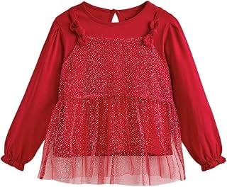 Hopscotch Girls Glitter Tulle Bow Applique T-Shirt in Red Color Price In India