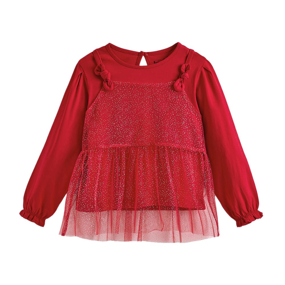 Hopscotch Girls Glitter Tulle Bow Applique T-Shirt in Red Color - Review, Price and Buying Guide
