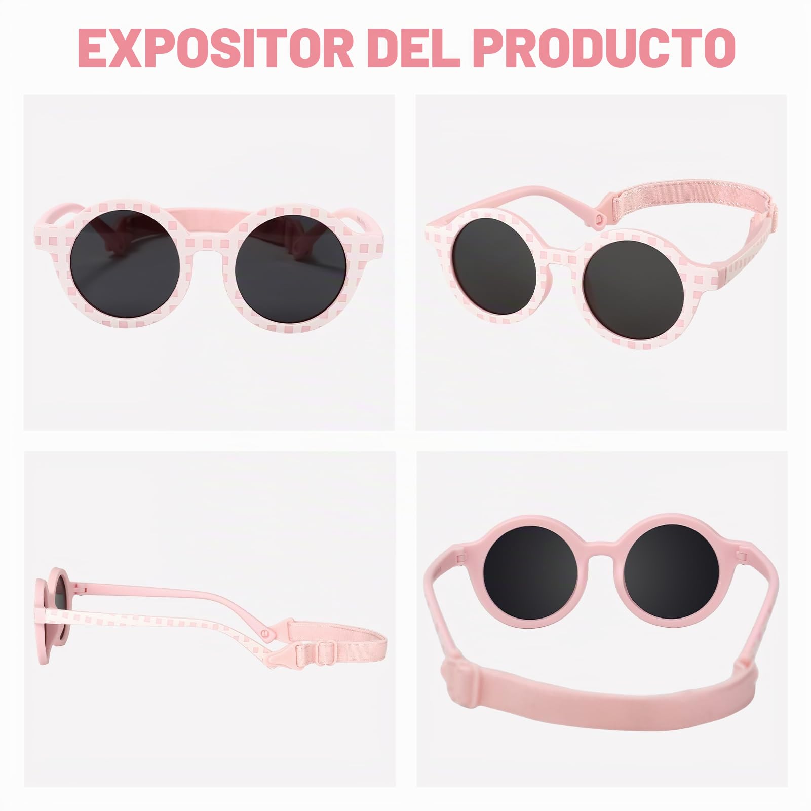 Gafas de sol polarizadas para bebés de 0 a 36 meses, con banda ajustable, silicona, marco redondo, protección UV, para niños pequeños de 0 a 3 años
