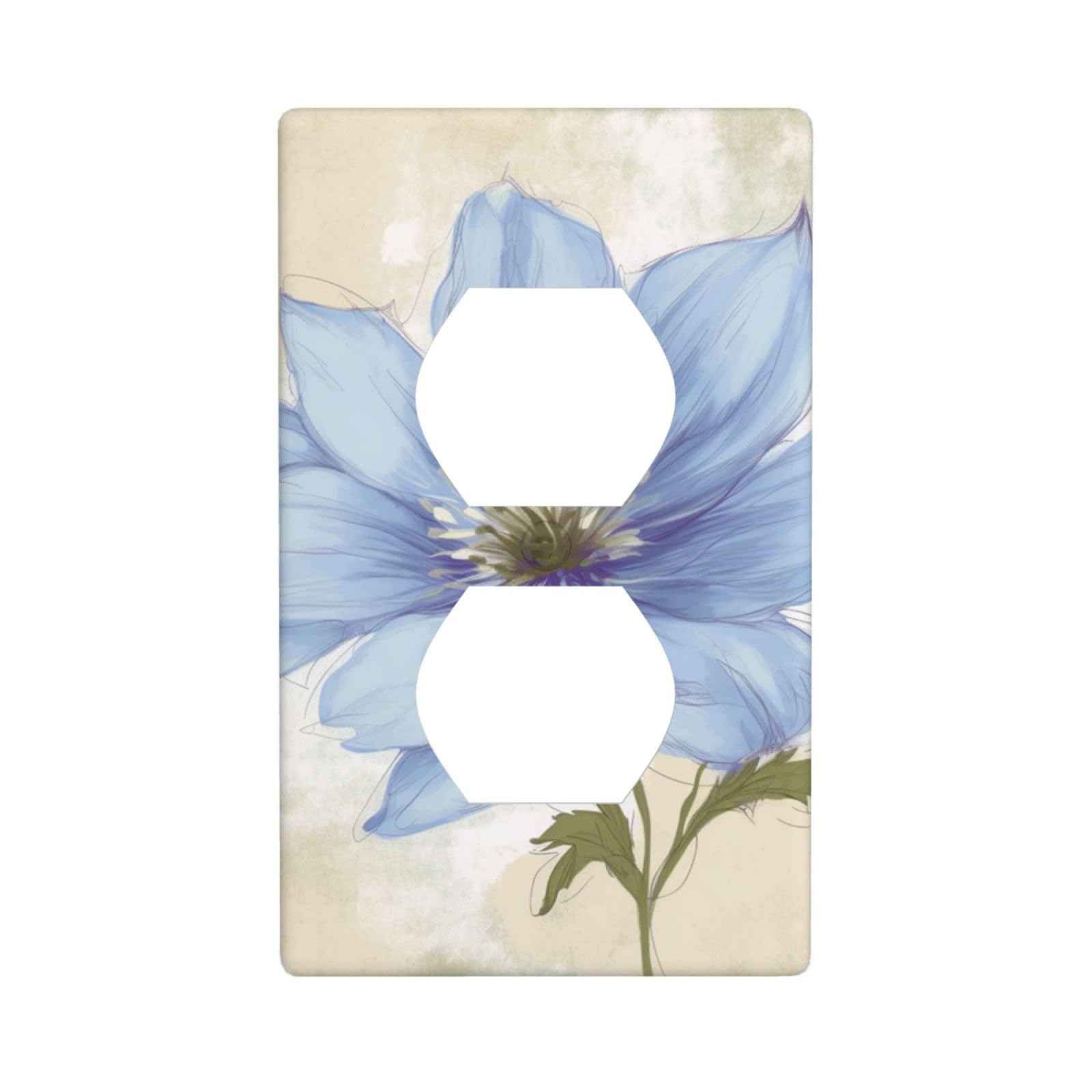 Blue Flower Light Switch Cover Decorative Duplex Electrical Outlet Covers Plastic Wall Plates for Kitchen Bathroom Living Room