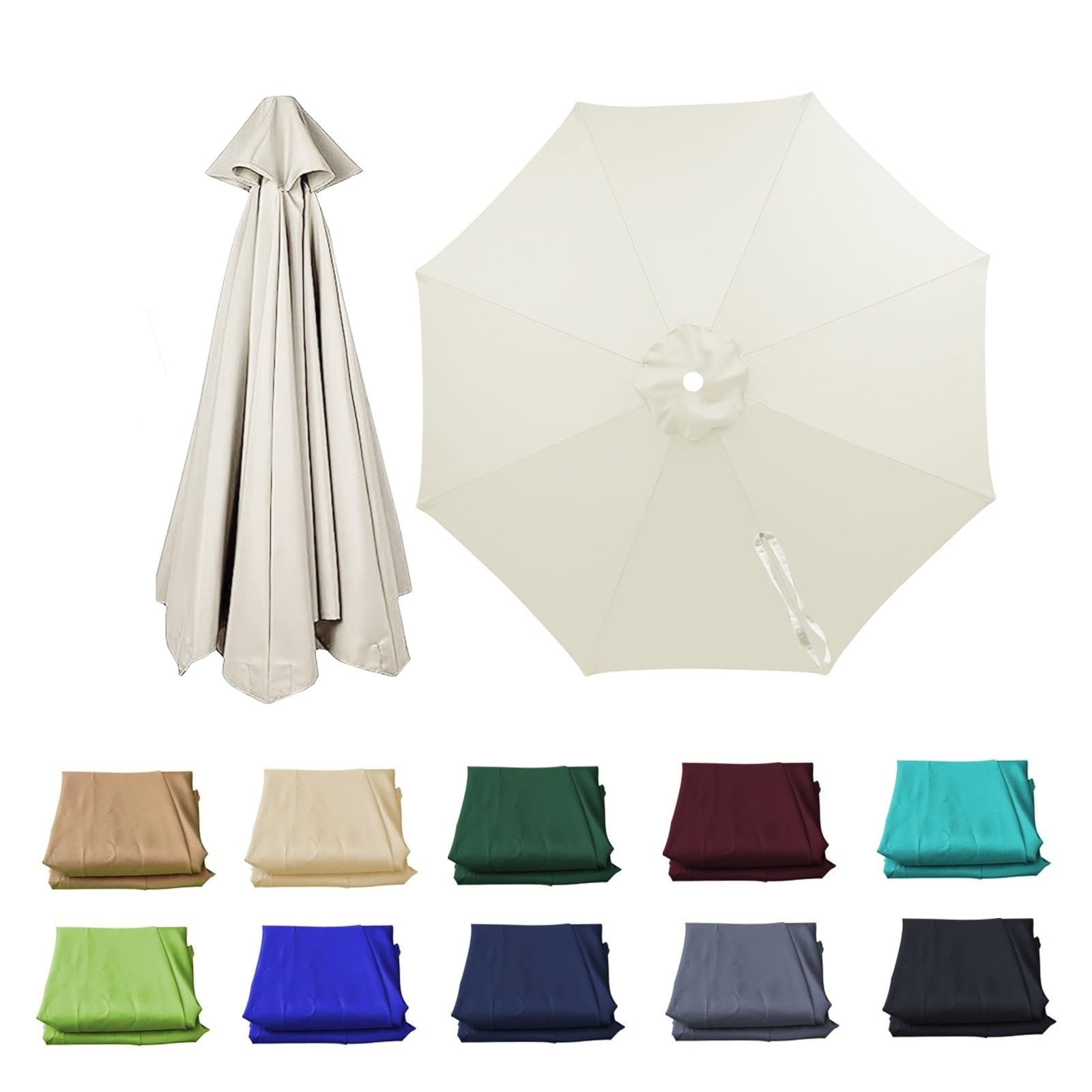 Épaissir Auvent De Remplacement Pour Parasol, 200-400cm Déporté Dessus De Parapluie En Polyester, 6/8 Baleines ProtectionUV Housse De Rechange, Lavable, Pas Facile Décolorer(Off-white,3m-6Ribs)