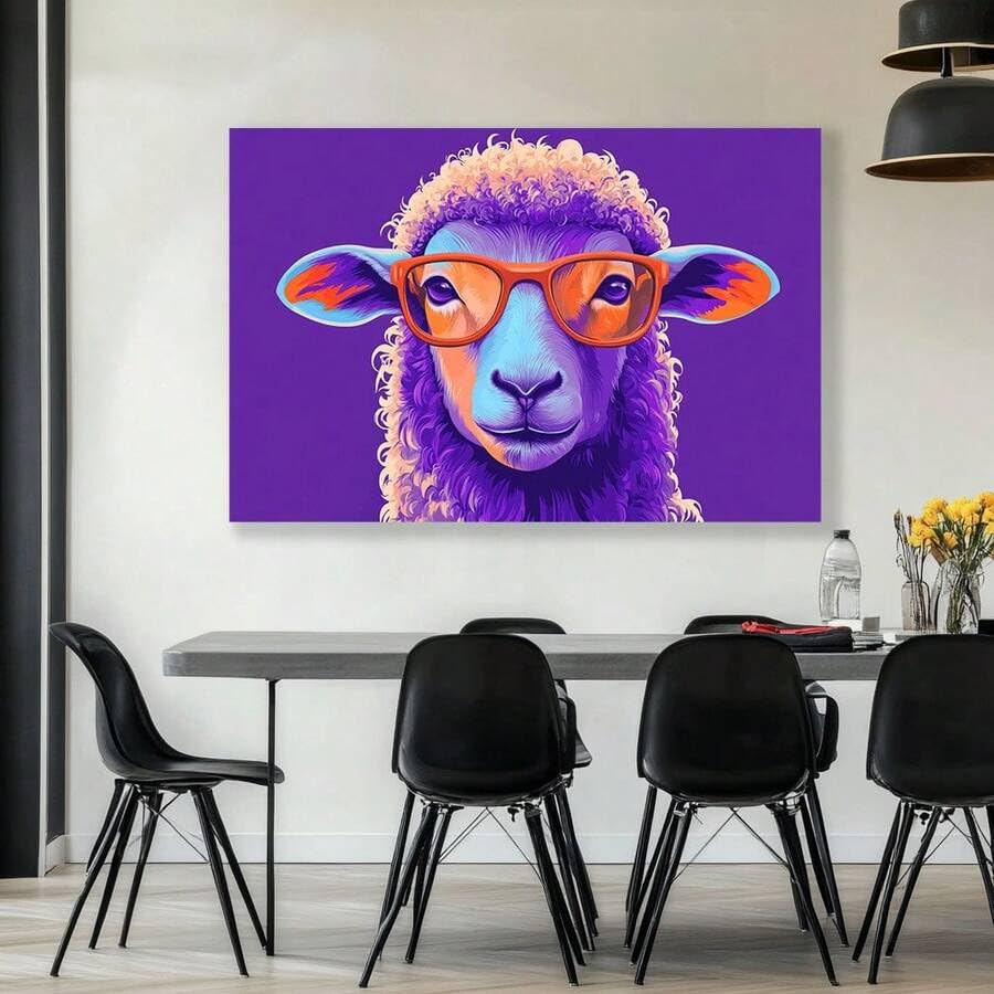 Toile imprimée mouton à lunettes cadeau décoration maison