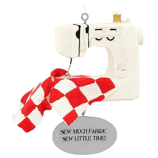 Creamy White Checkered Red Sewing Machine 2.5 Inch Resin Decorative Holiday Ornament