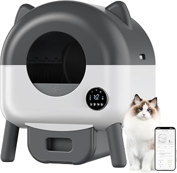 Large Cat Toilet For Multiple Cats With Trash Bag, Smart Litter Box Anti-Pinch Smart Robot, 66L Automatic Litter Box Safety Sensors App Control, Self Cleaning Cat Litter Tray