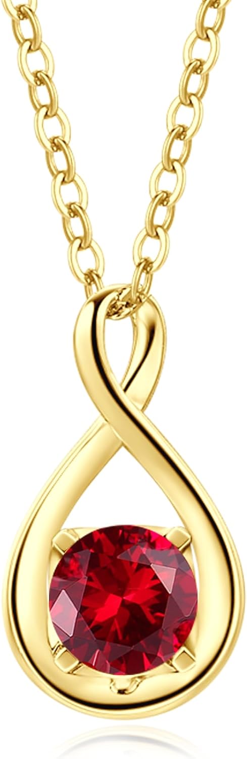 FANCIME 14K Solid Yellow Gold Pendant with Sterling Silver Chain Infinity Necklace Birthstone Gemstone Jewelry Anniversary Birthday Mothers Day Gifts for Women