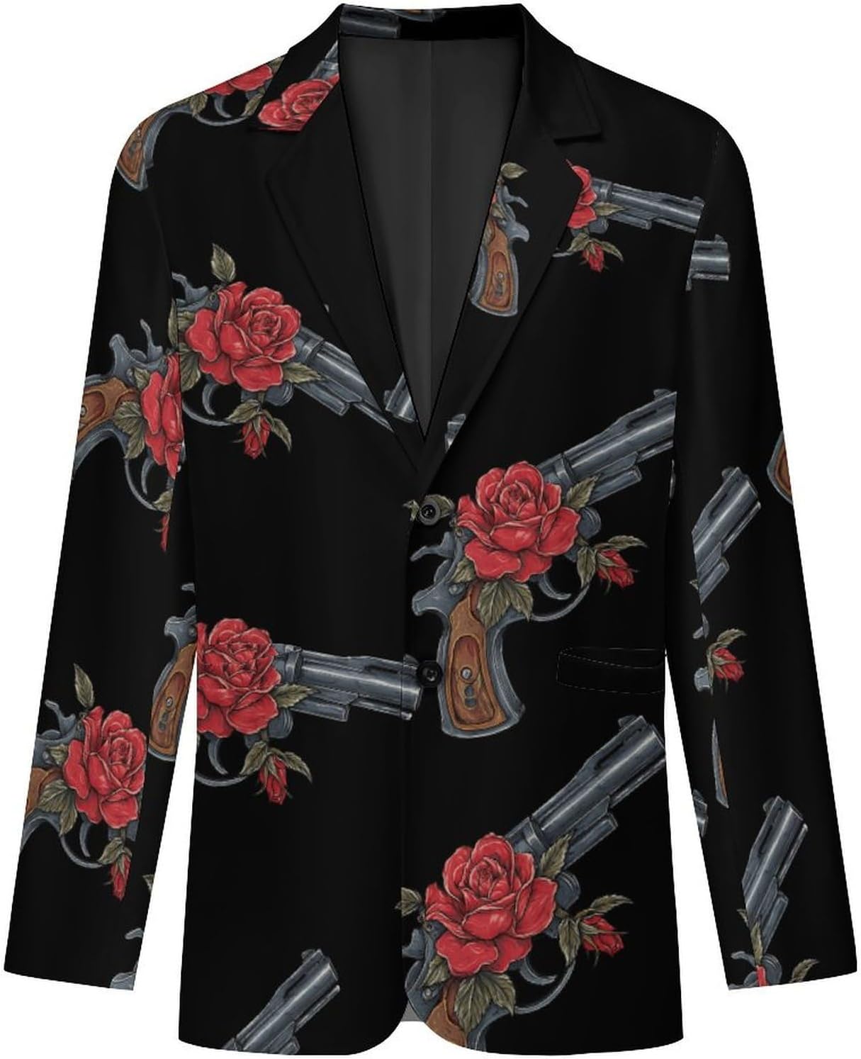 Red Flowers Guns Mens Blazer Jacket Business Casual Suit Sport Coats Wedding Party Tuxedo