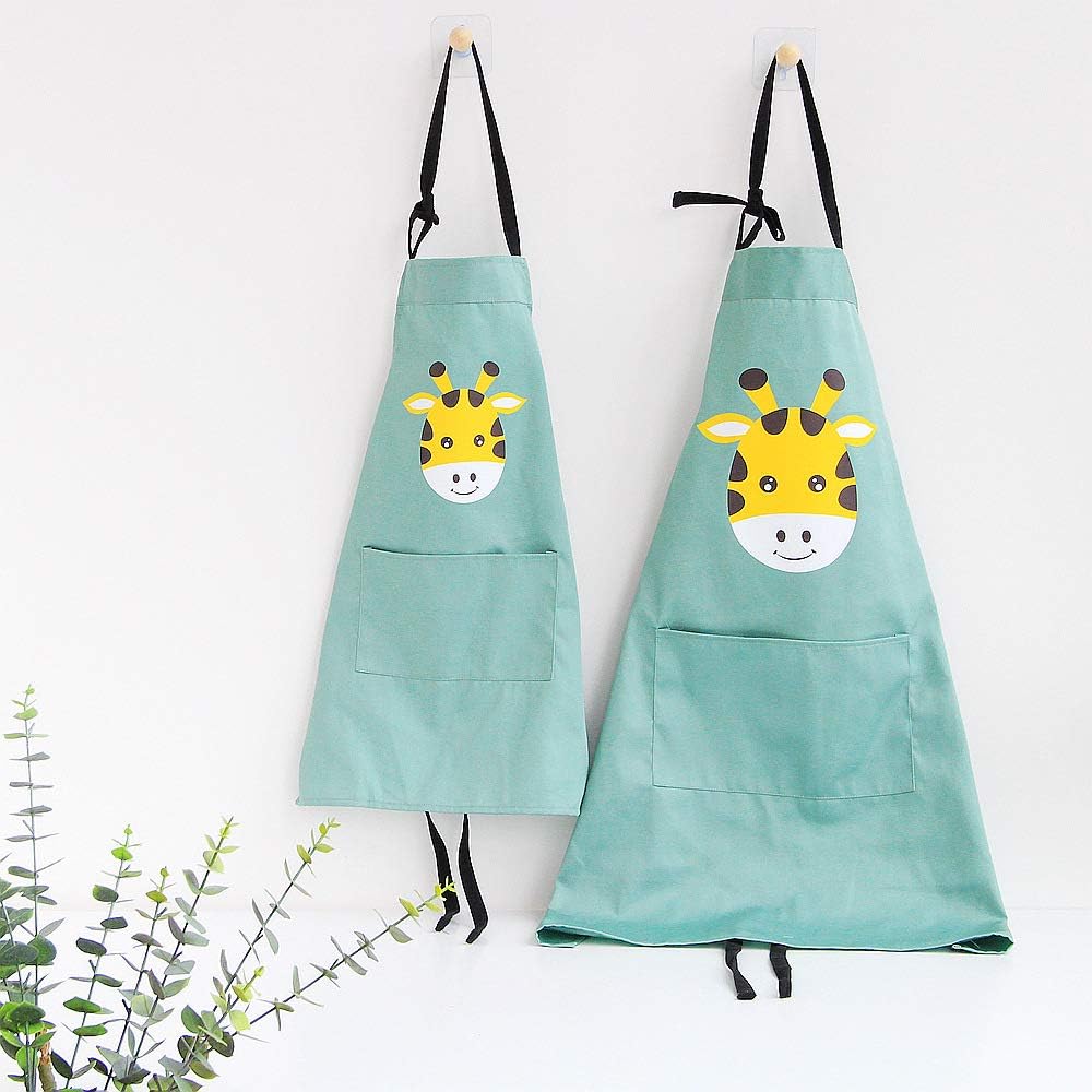 JameStyle26Mama and Child Apron Made of Cotton and Linen with Animal Motif Star Women's Kitchen Apron Bib Apron Cooking Apron with Pocket Cooking Baking Mum Child Look