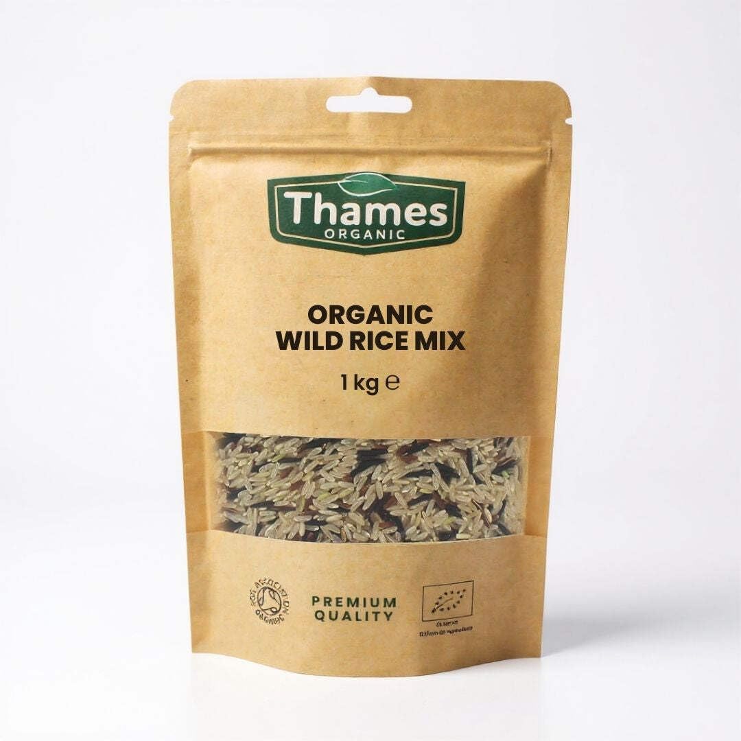 Organic Wild Rice Mix - Camargue Red Rice, Wild Rice, Long Grain Brown Rice, Raw, Vegan, GMO-Free - No Additives or Preservatives - Nutritious, Flavorful, and Sustainable - Thames Organic 1kg